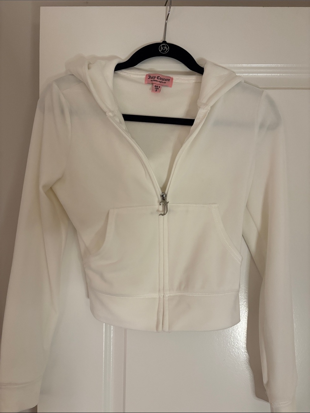 Vintage Y2K Cream Rhinestone Juicy Couture Velour Zip Up Hoodie